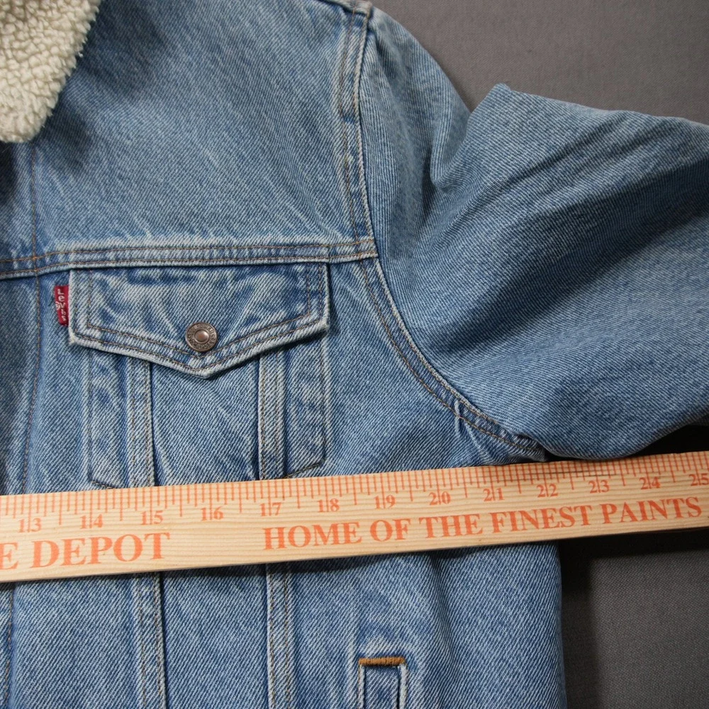 Levi's Sherpa Collar Lined Denim Trucker Women Jacket XL Western Cowgirl Y2K